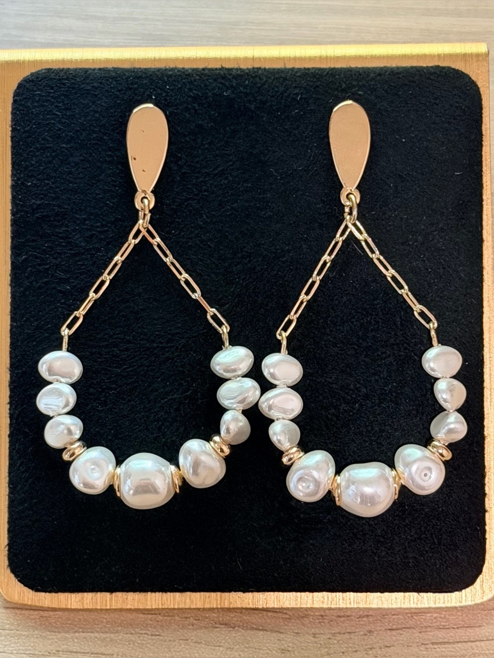 New Baroque Freshwater Pearl & Gold Drop Earrings